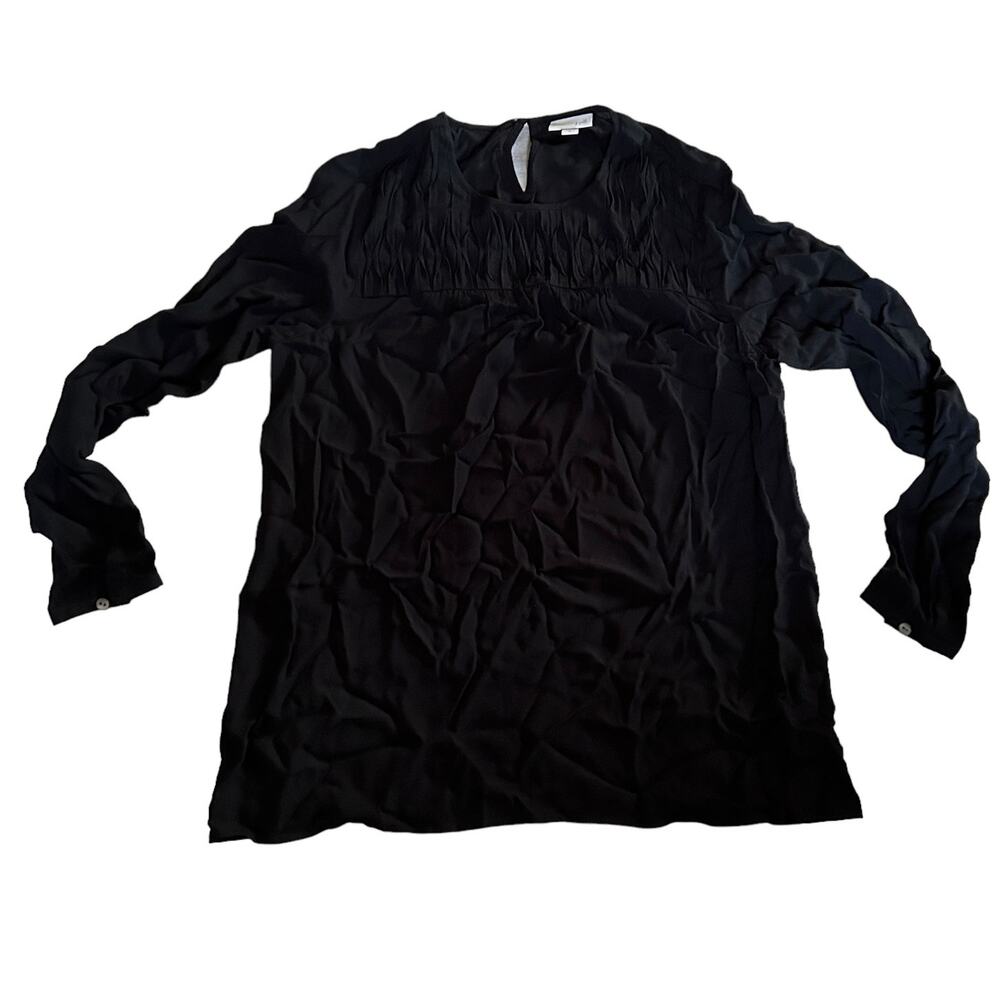 J. Jill Sz S Black Dressy Top Long Sleeved Rayon Pleated Yoke Design Keyhole